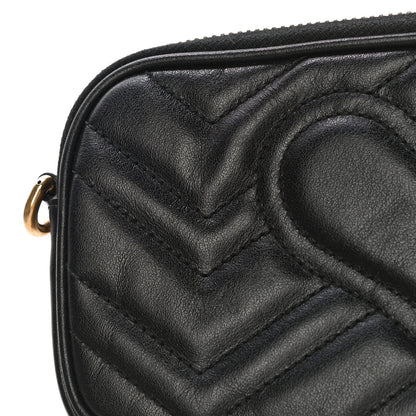 Gucci Calfskin Matelasse Mini GG Marmont Chain Crossbody Bag Black 11 of 11