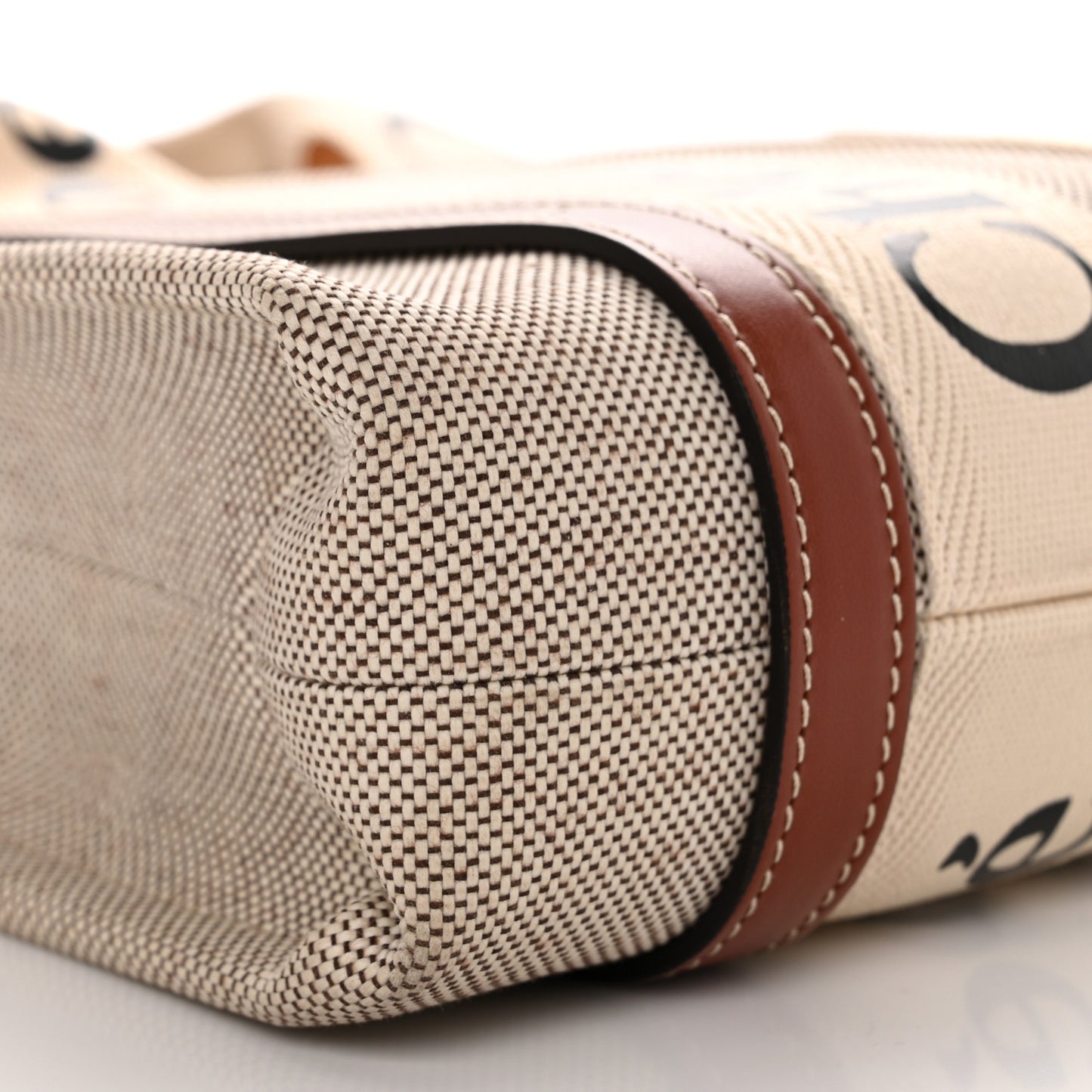 Cotton Calfskin Small Woody Ribbon Tote With Strap White Brown