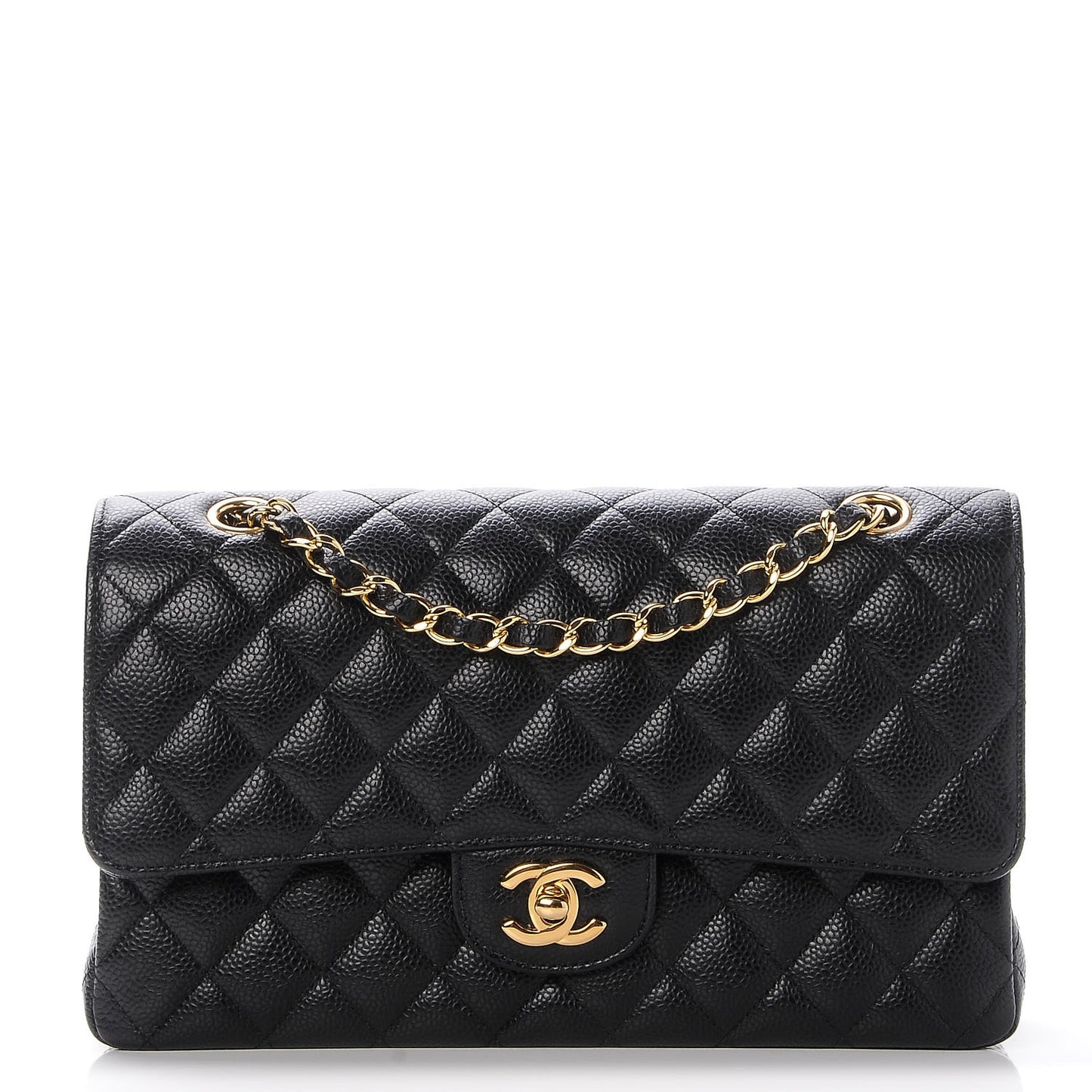 Caviar Quilted Medium Double Flap Black