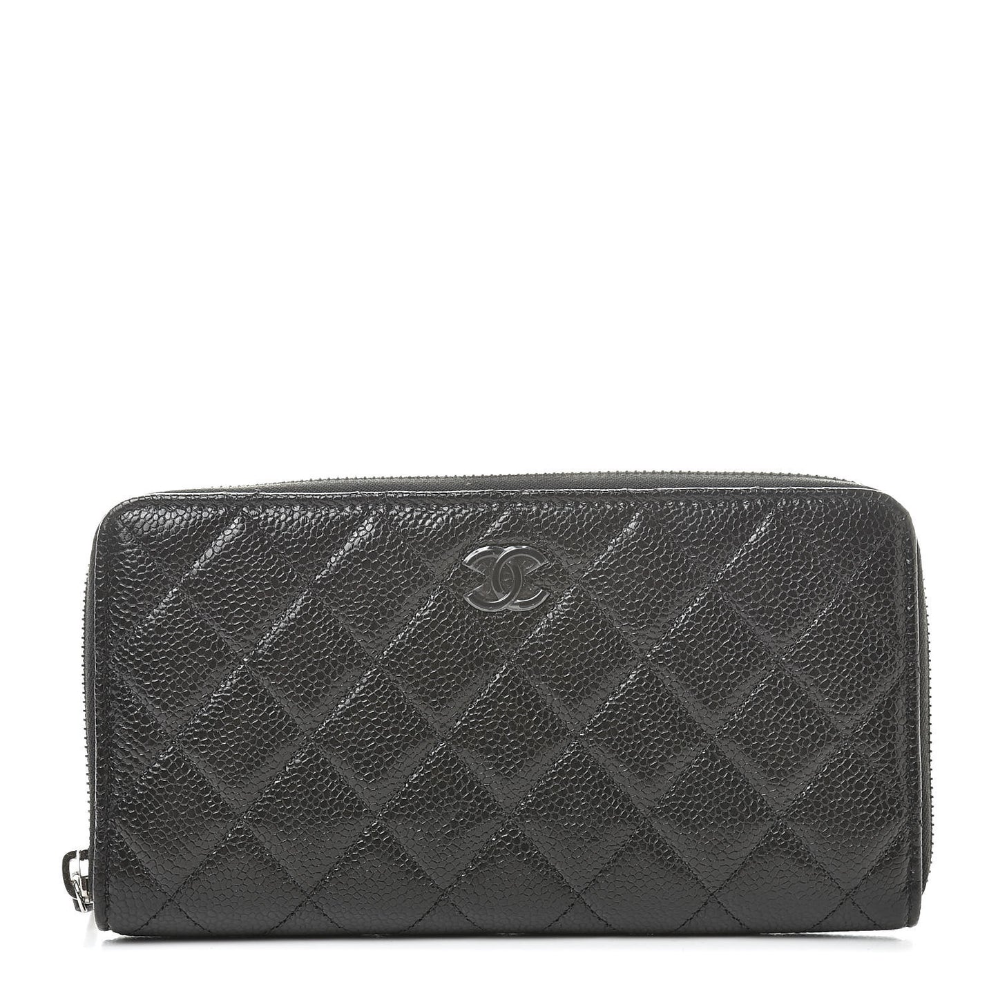 Caviar Quilted Large Gusset Zip Around Wallet Black
