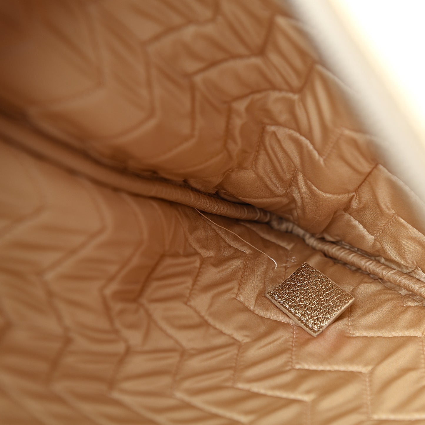 Metallic Calfskin Chevron Quilted Large Cosmetic Case Light Gold