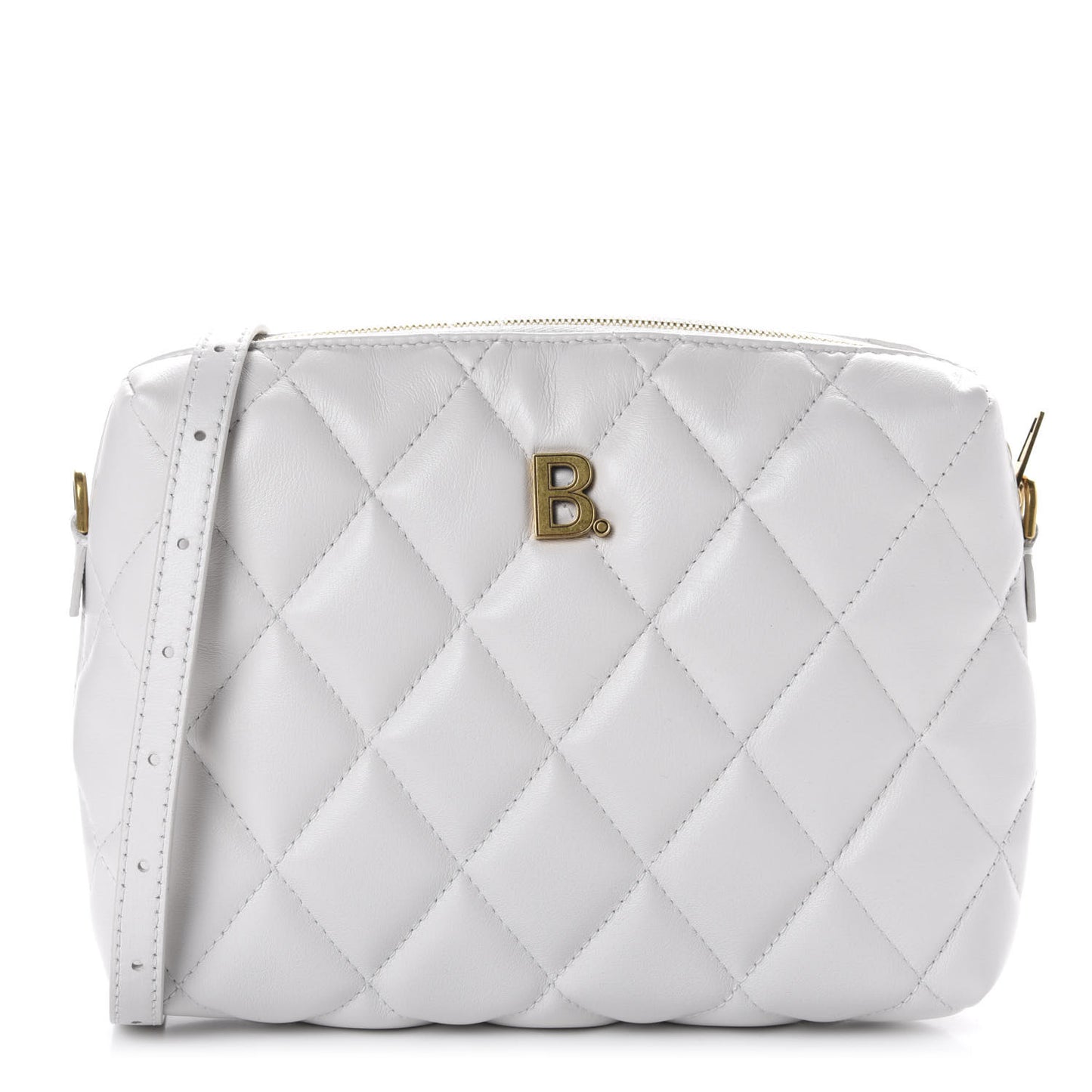 Nappa Calfskin Quilted Touch B Camera Shoulder Bag White