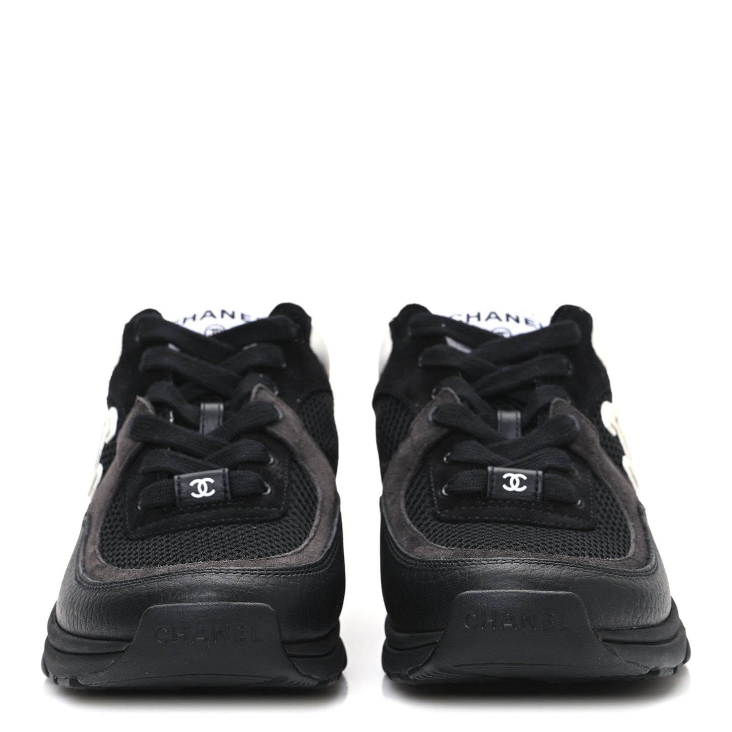 Mesh Suede Grained Calfskin Womens CC Sneakers 37 Black Brown