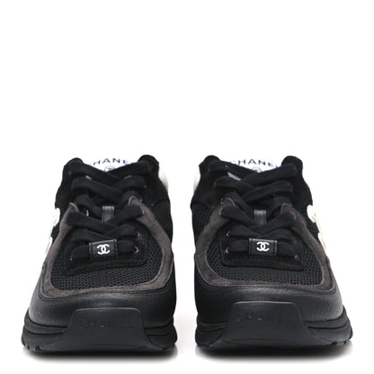 Chanel Mesh Suede Grained Calfskin Womens CC Sneakers 37 Black Brown 3 of 9