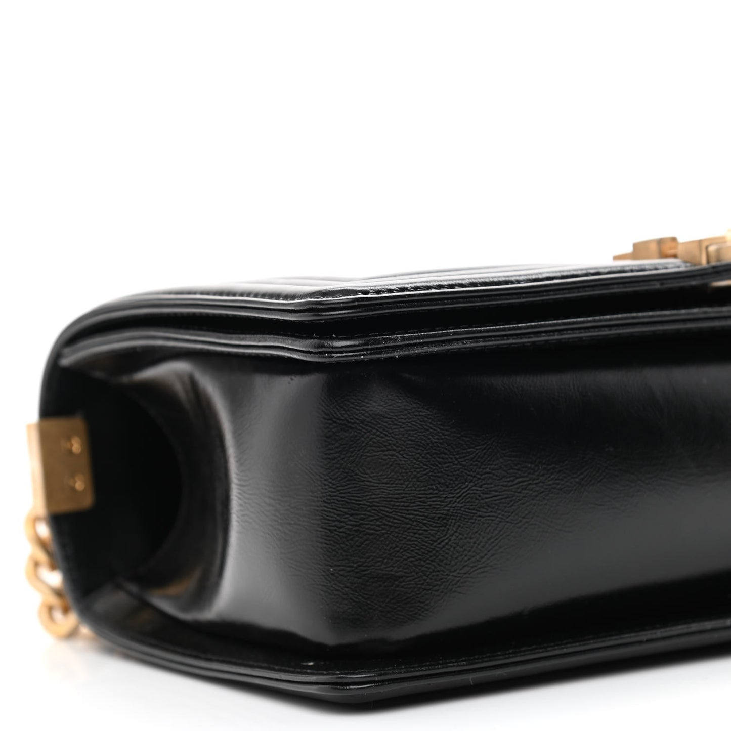 Metallic Glazed Calfskin Medium Boy Flap Black Gold