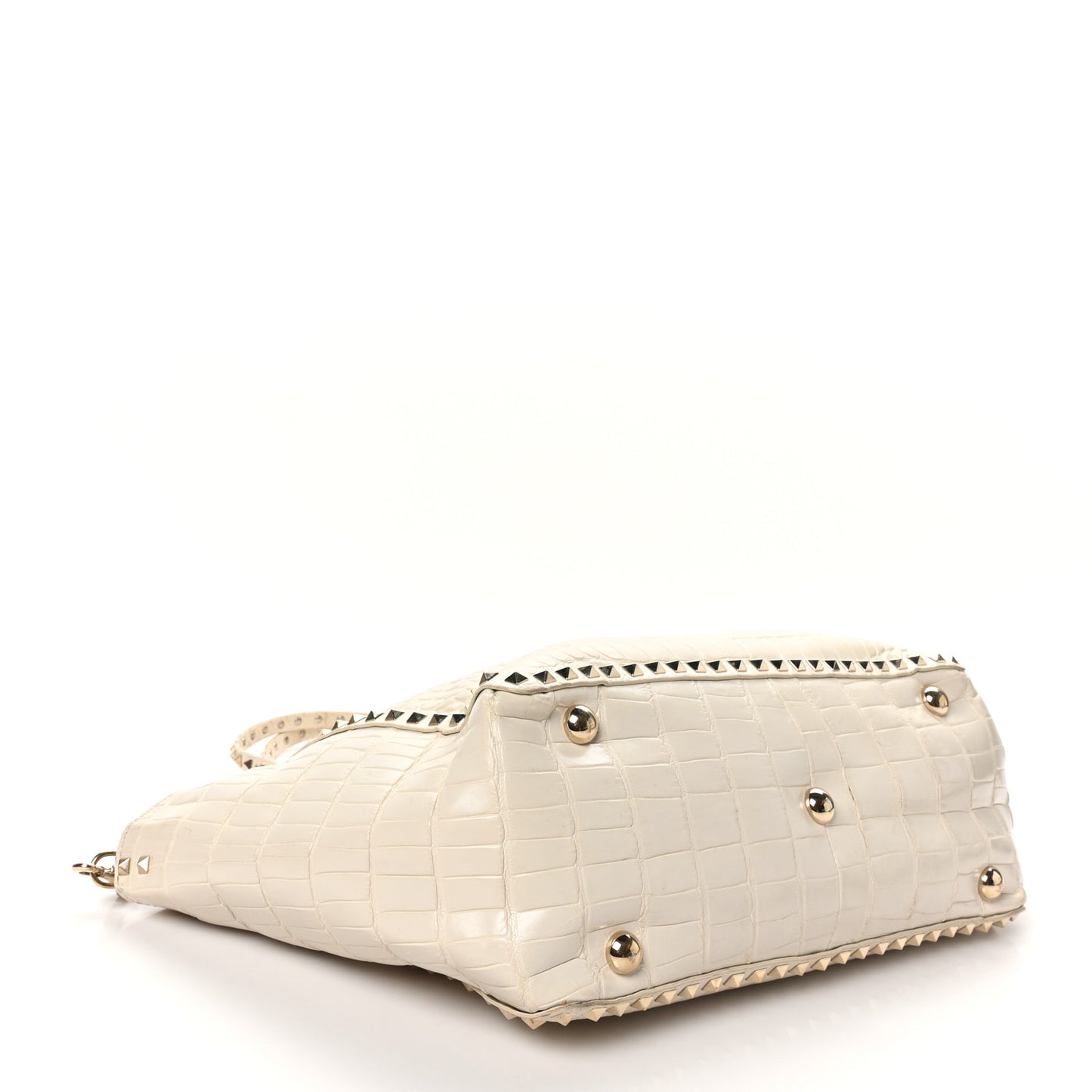 Calfskin Crocodile Embossed Medium Rockstud Tote Ivory