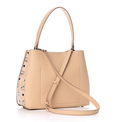 MCM Grained Calfskin Visetos Medium Sarah Hobo Latte Beige 3 of 12