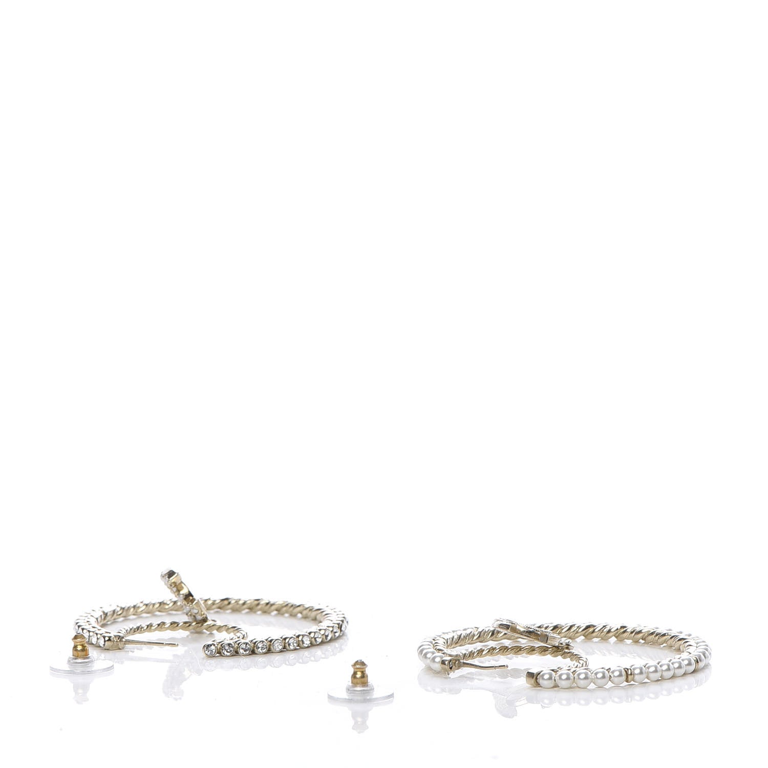 Chanel Crystal Pearl CC Drop Hoop Earrings Gold Pearly White 5 of 7