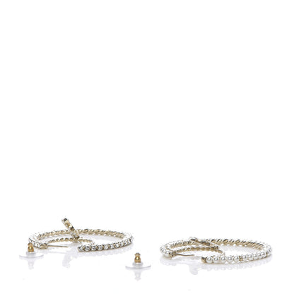 Chanel Crystal Pearl CC Drop Hoop Earrings Gold Pearly White 5 of 7