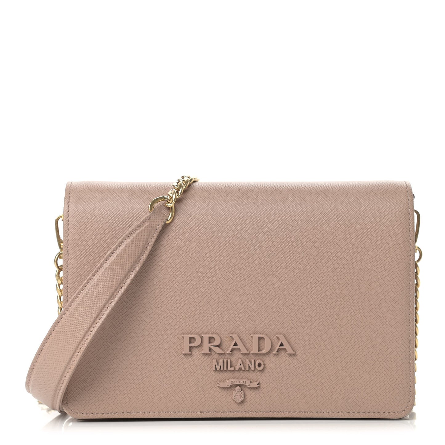 Saffiano Lux Monocrome Chain Wallet Cipria