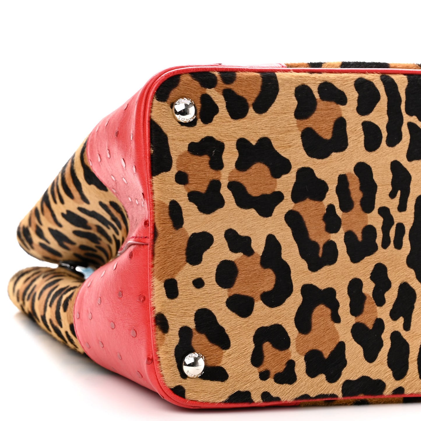 Calf Hair Ostrich Leopard Print Medium Double Bag Miele Voyage