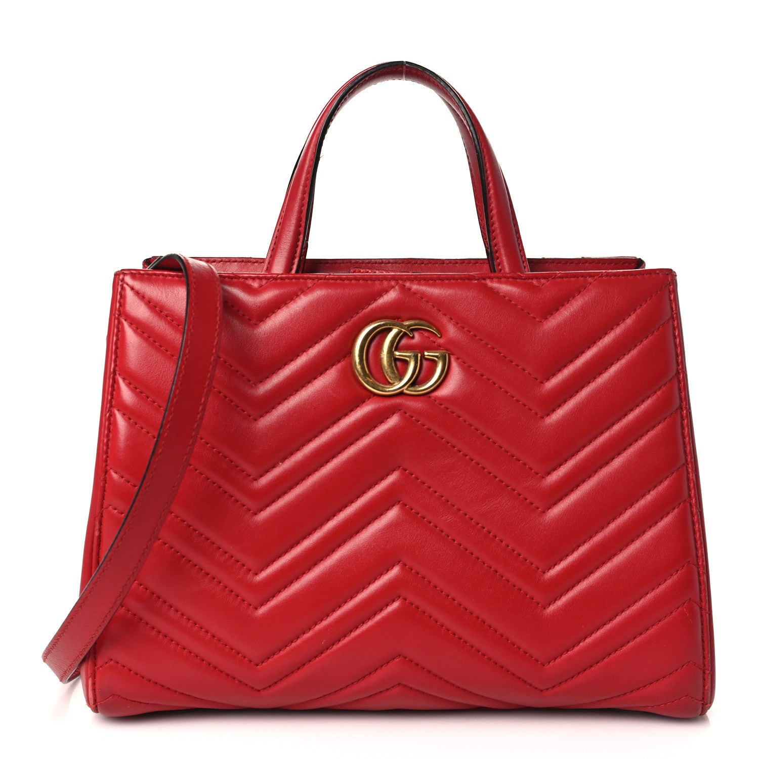 Gucci Calfskin Matelasse Small GG Marmont Tote Hibiscus Red 1 of 11