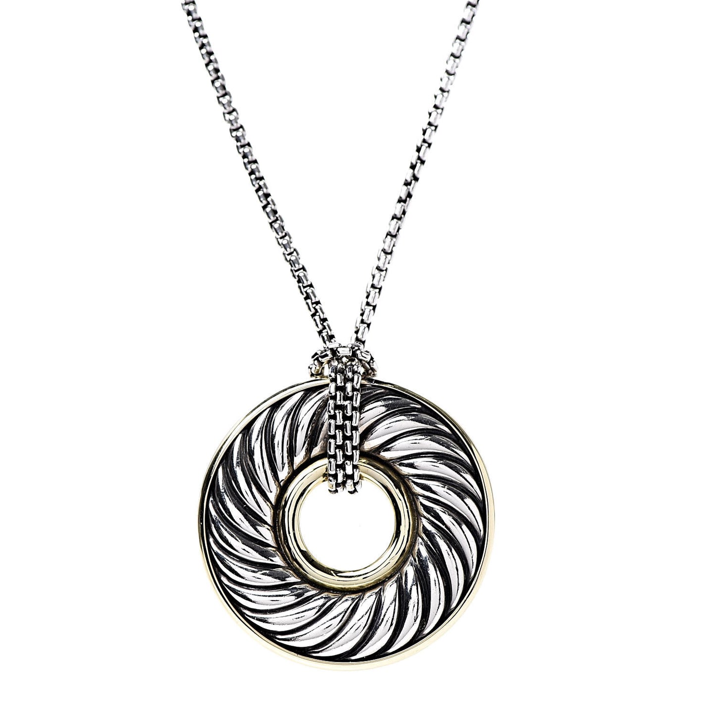 Sterling Silver 18K Yellow Gold 30mm Cable Disc Necklace