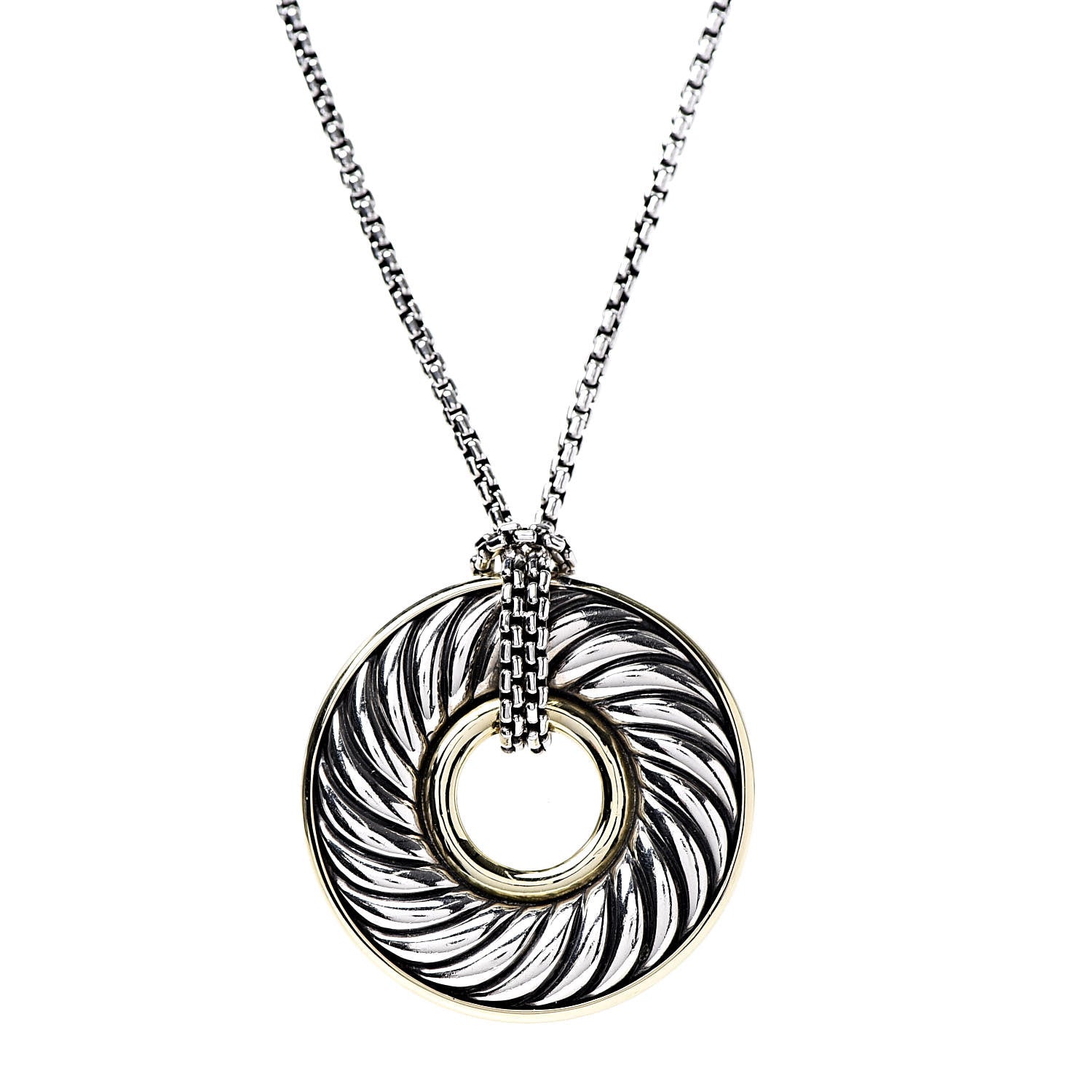 David Yurman Sterling Silver 18K Yellow Gold 30mm Cable Disc Necklace 4 of 7