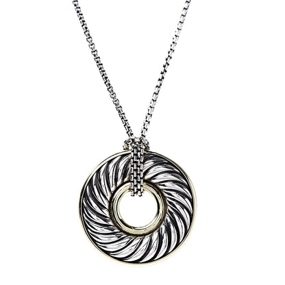 David Yurman Sterling Silver 18K Yellow Gold 30mm Cable Disc Necklace 4 of 7