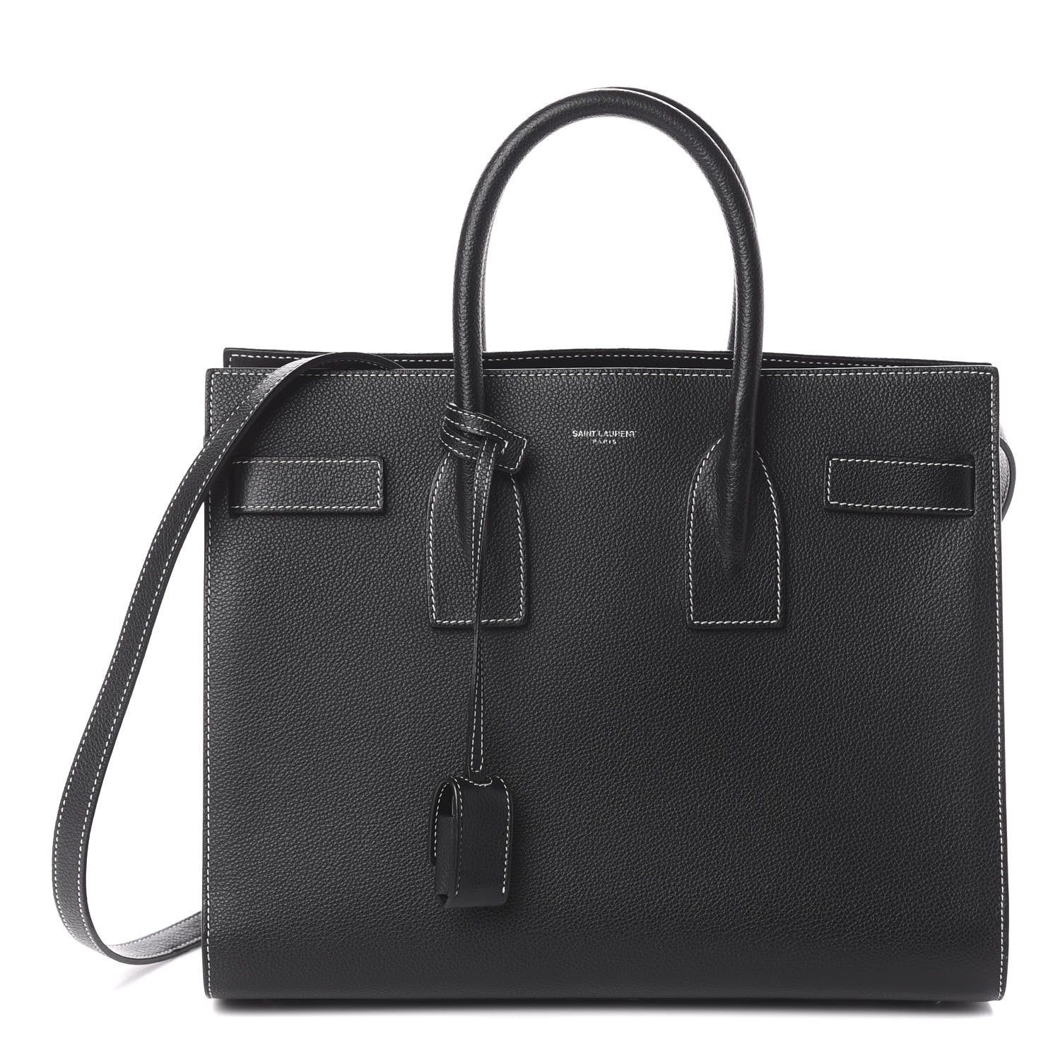 Saint Laurent Grained Calfskin Topstitch Small Sac De Jour Black Porcelain 1 of 8