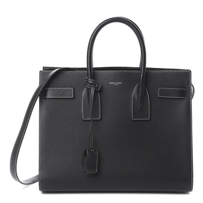 Saint Laurent Grained Calfskin Topstitch Small Sac De Jour Black Porcelain 1 of 8