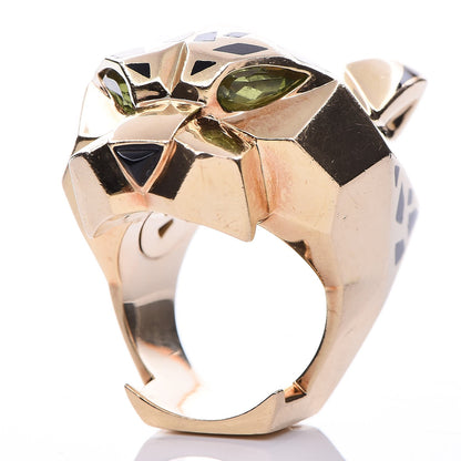 Cartier 18K Yellow Gold Peridot Onyx Panthère De Ring 57 8 12 of 16