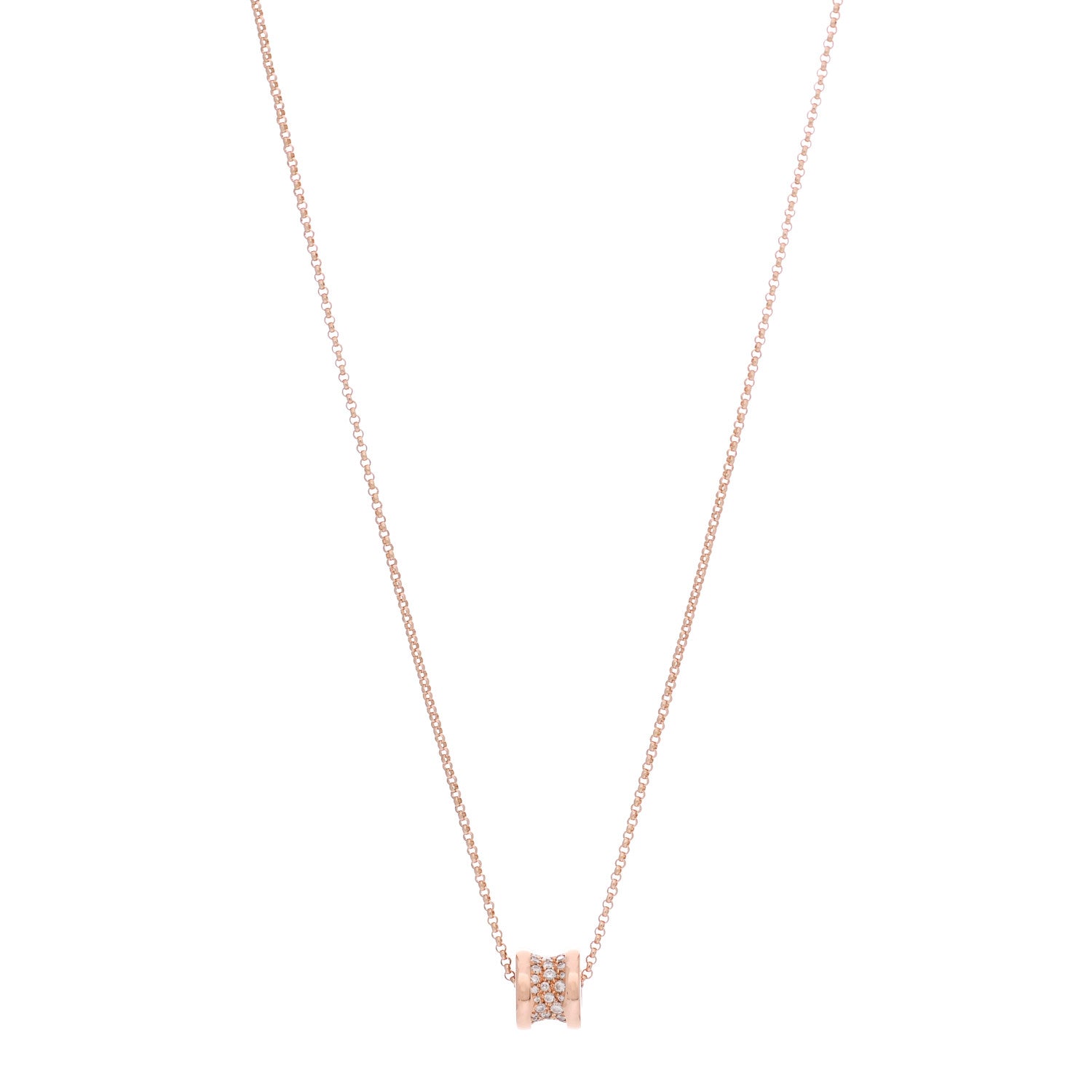 Bulgari 18K Rose Gold Diamond Small B.Zero1 Pave Pendant Necklace 1 of 8