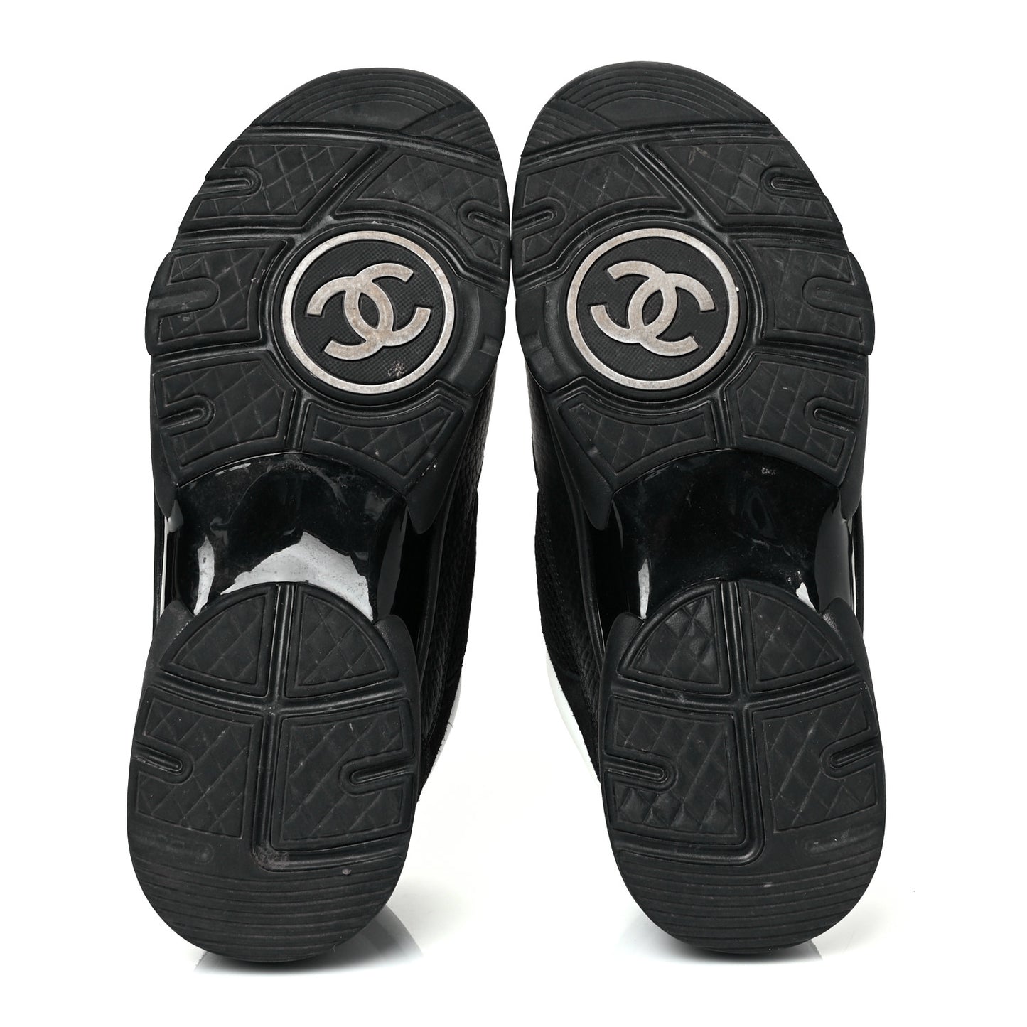 Mesh Suede Grained Calfskin Womens CC Sneakers 37.5 Black White