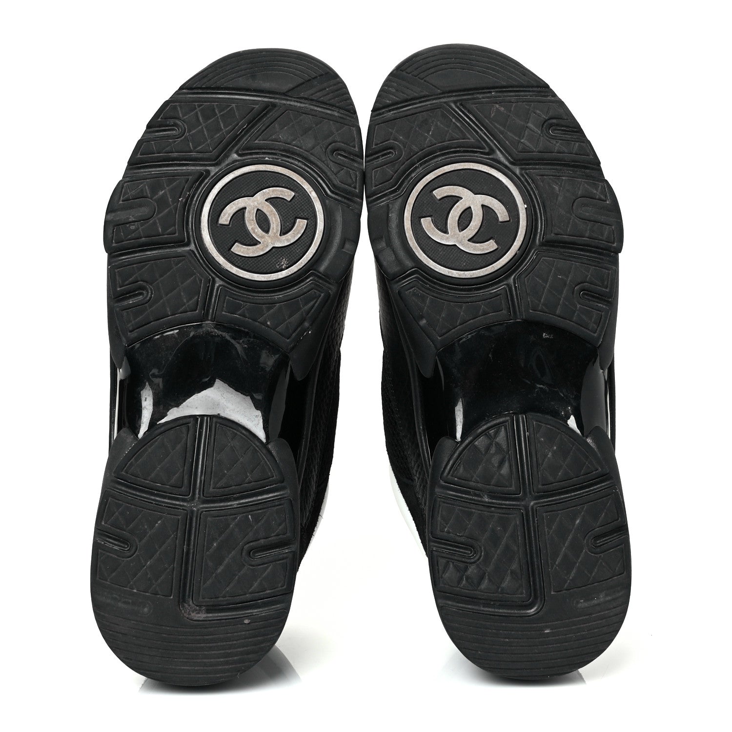 Chanel Mesh Suede Grained Calfskin Womens CC Sneakers 37.5 Black White 5 of 9