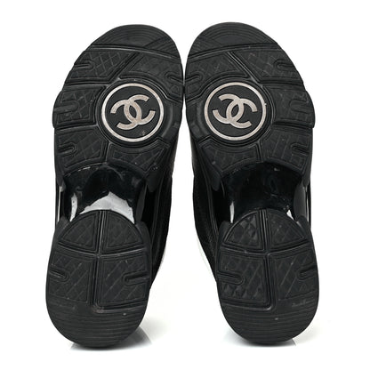 Chanel Mesh Suede Grained Calfskin Womens CC Sneakers 37.5 Black White 5 of 9