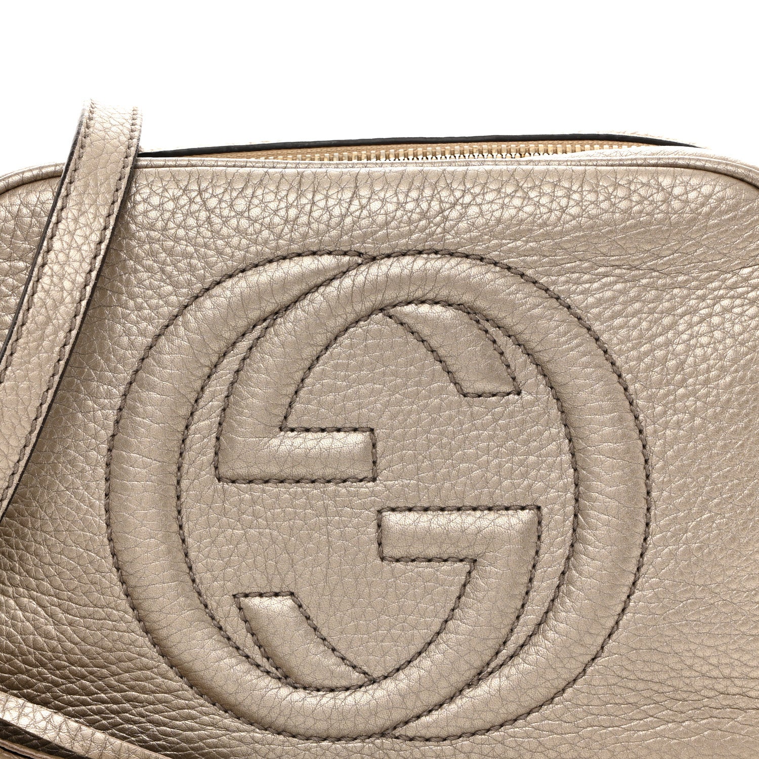 Gucci Metallic Pebbled Calfskin Small Soho Disco Bag Golden Beige 9 of 13