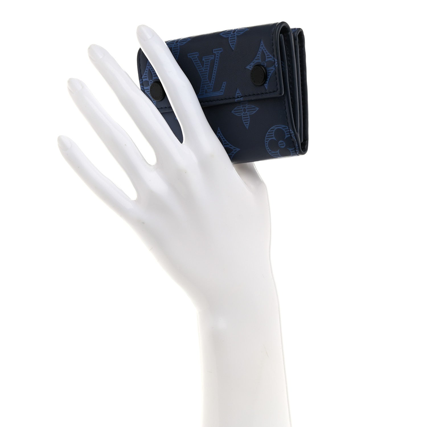 Louis Vuitton Calfskin Monogram Shadow Discovery Compact Wallet Navy 2 of 6