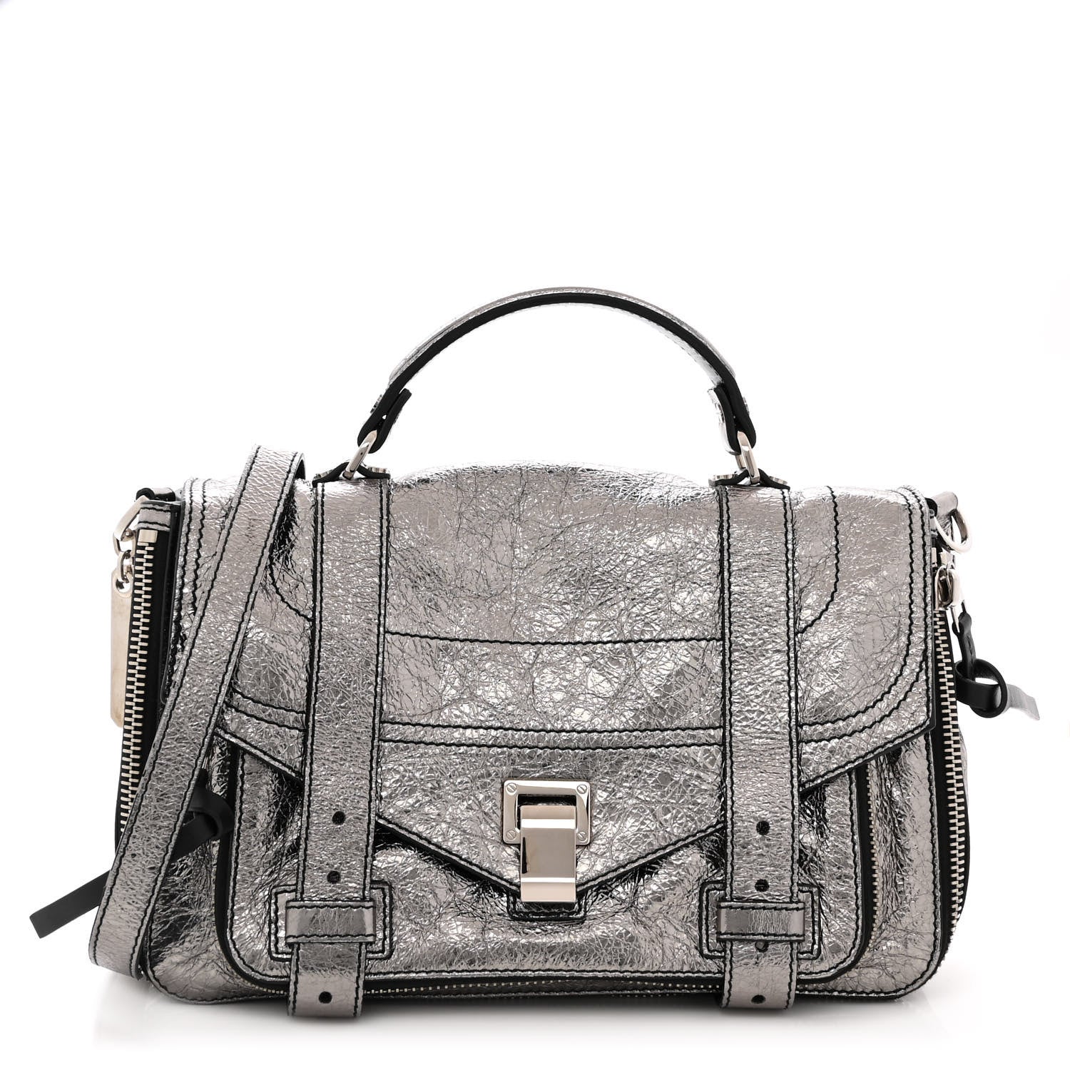 Proenza Schouler Metallic Paper Lambskin Medium PS1 Plus Zip Satchel Dark Silver 1 of 10