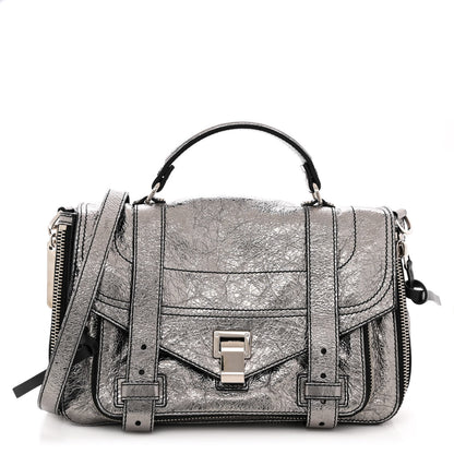 Proenza Schouler Metallic Paper Lambskin Medium PS1 Plus Zip Satchel Dark Silver 1 of 10