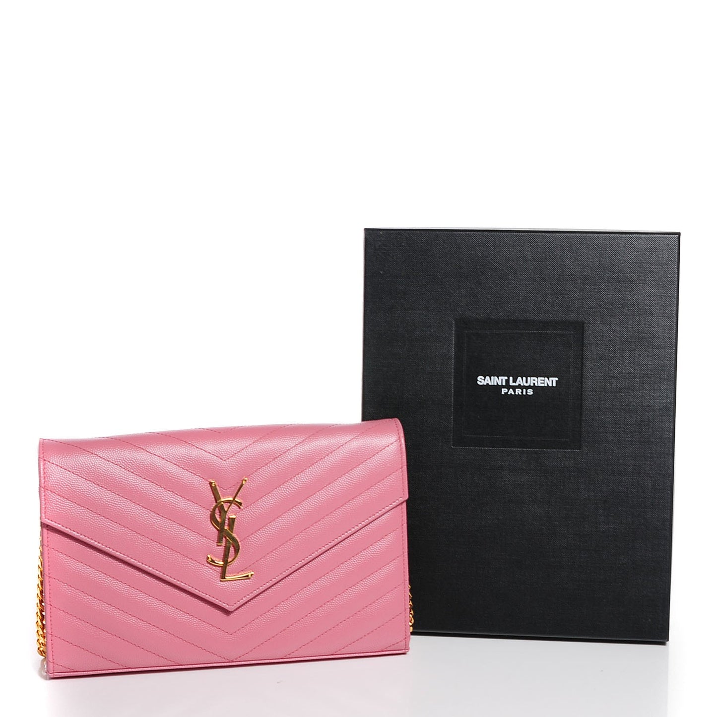 Grain de Poudre Matelasse Chevron Medium Monogram Chain Wallet Pink