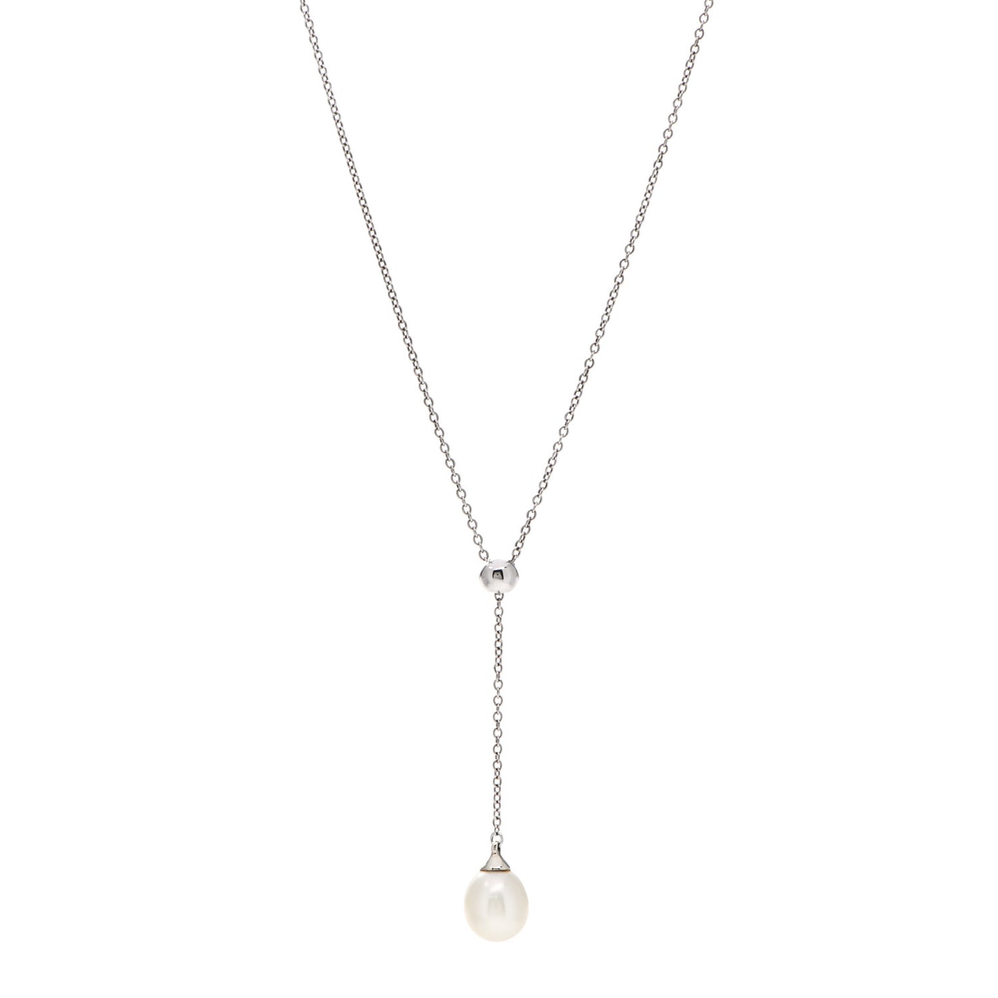 18K White Gold Pearl Drop Pendant Necklace