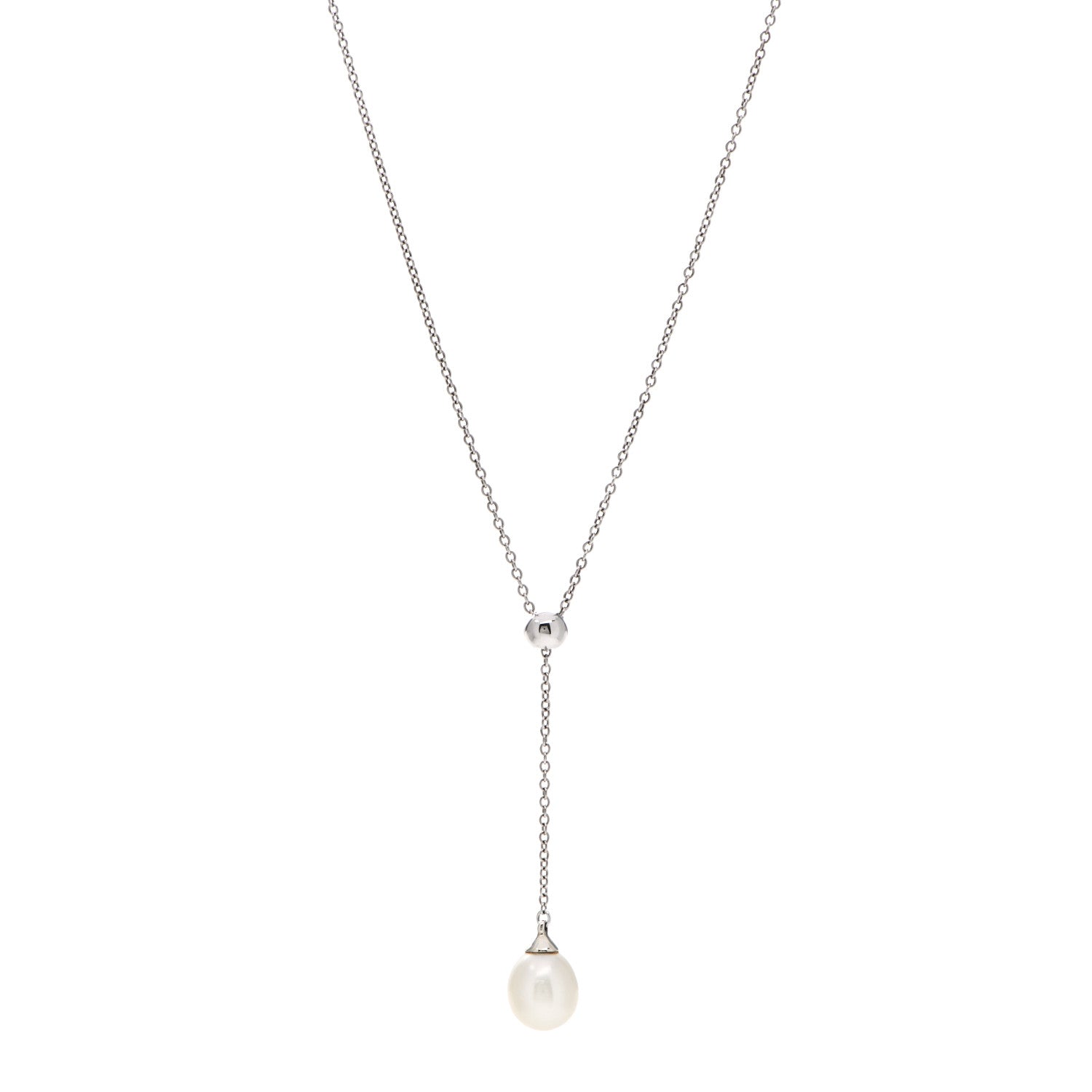 Tiffany 18K White Gold Pearl Drop Pendant Necklace 1 of 5