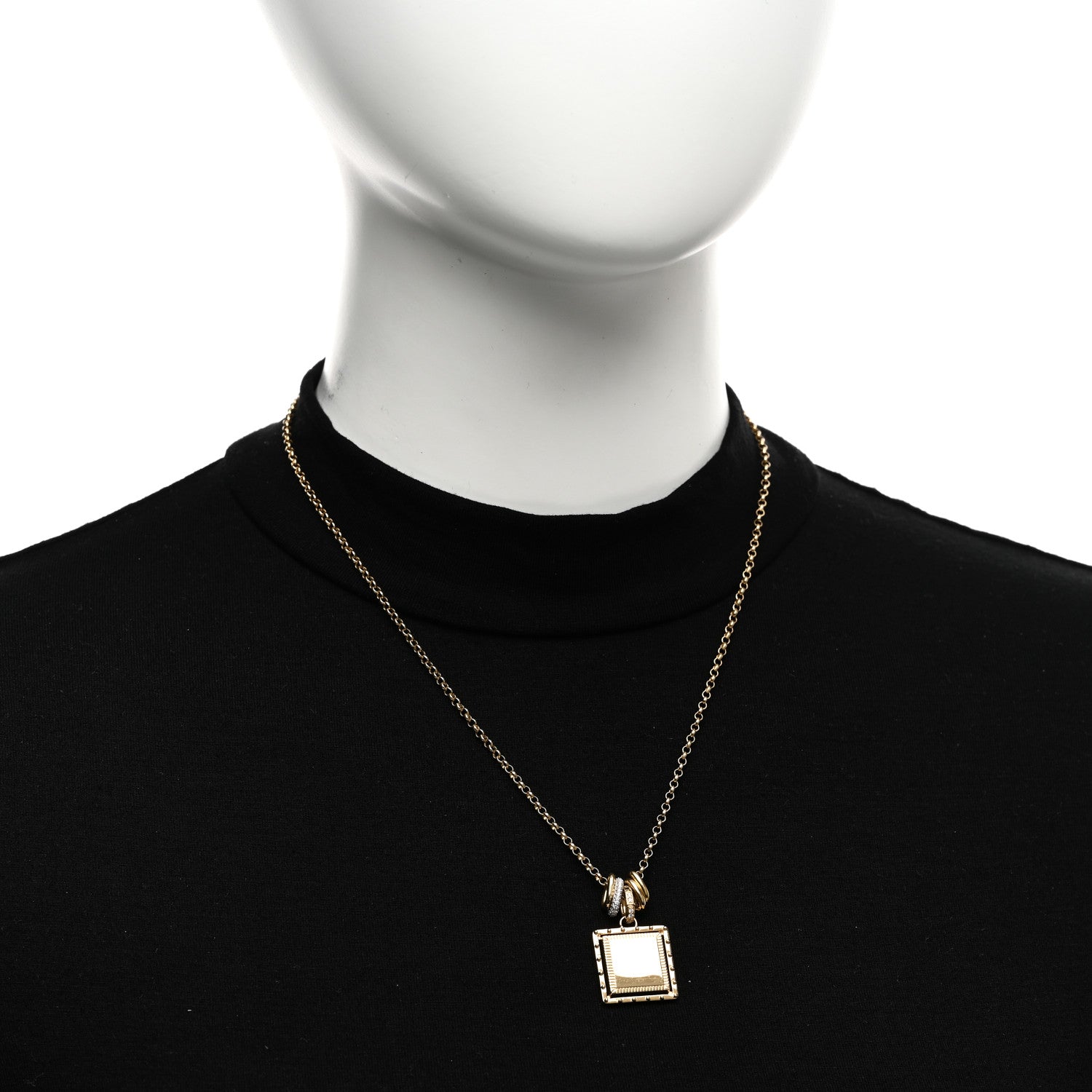 Foundrae 18K Yellow White Gold Diamond Baby Lovestruck Engraveable Square Pendant Small Belcher Chain Necklace 2 of 6