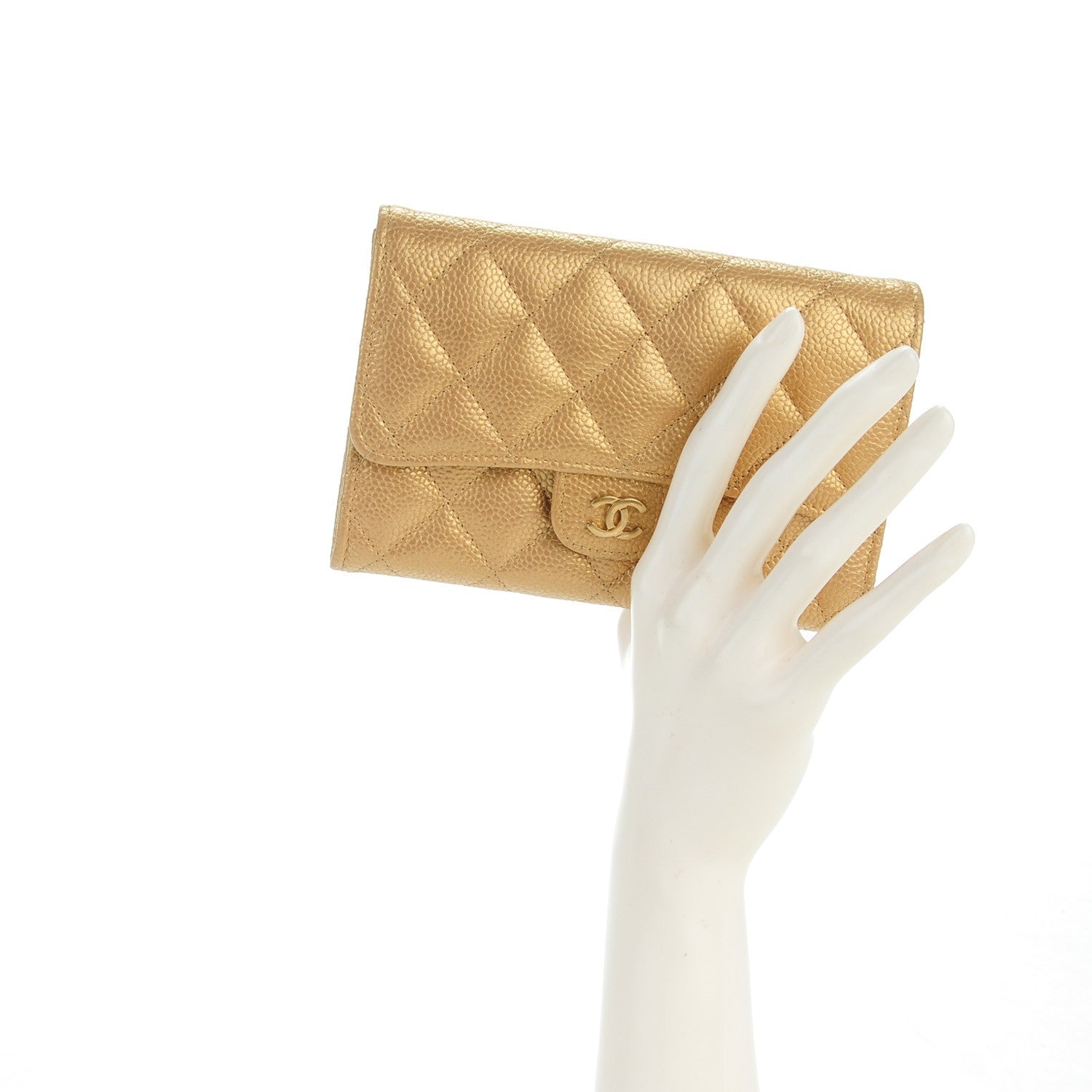Chanel Pearly Caviar Quilted Small Flap Wallet Gold 2 of 7
