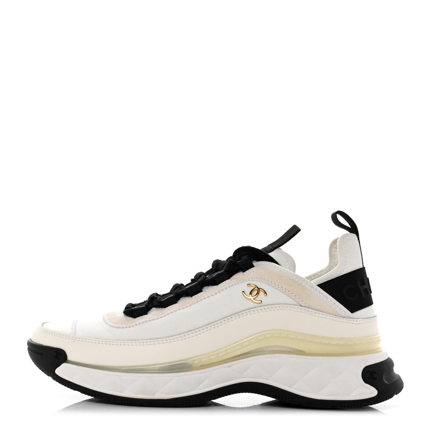 Velvet Calfskin Mixed Fibers CC Sneakers 39.5 Ivory Black