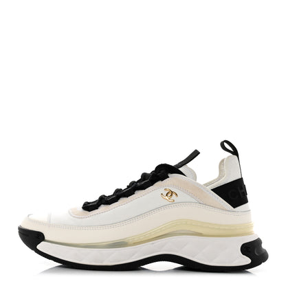 Chanel Velvet Calfskin Mixed Fibers CC Sneakers 39.5 Ivory Black 1 of 9