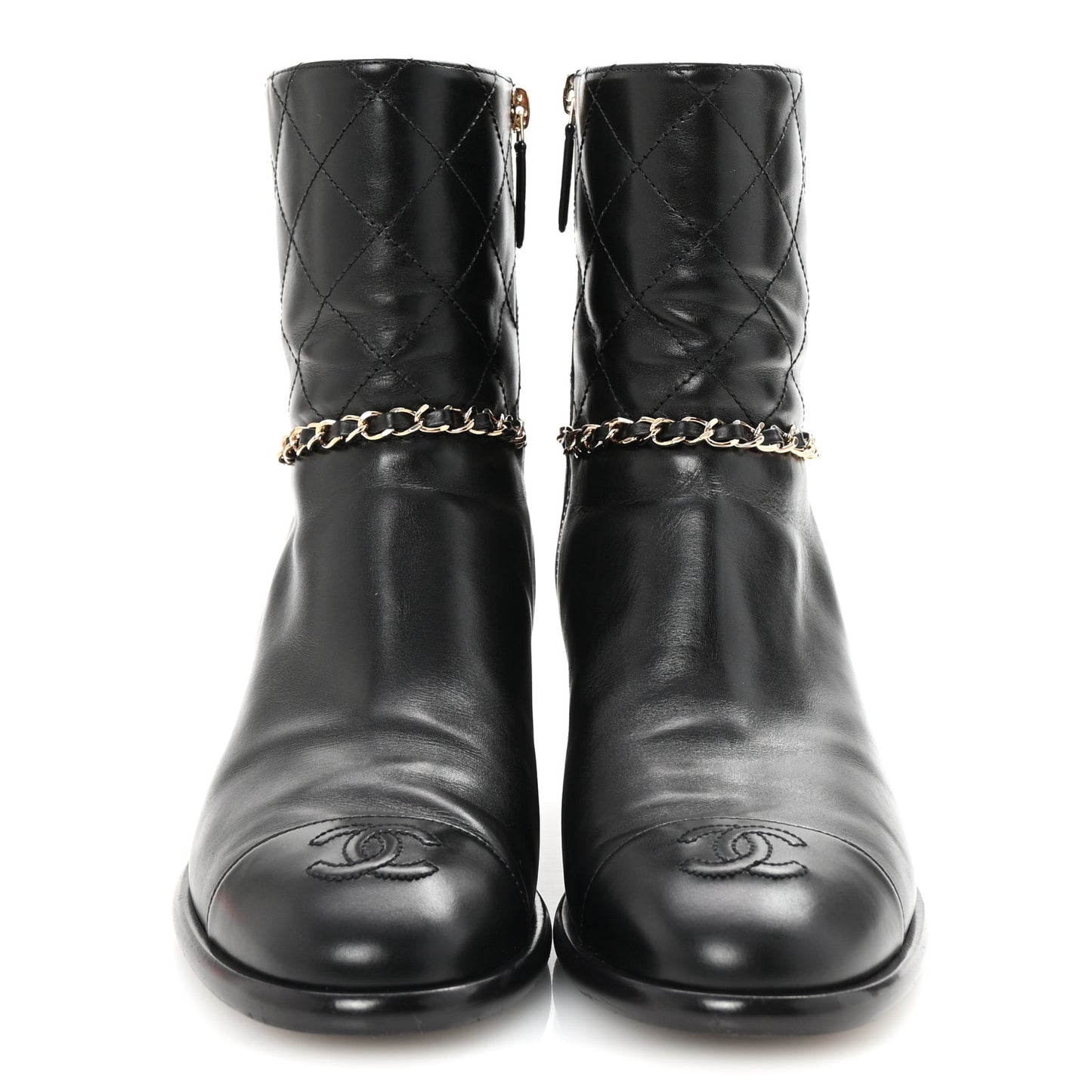 Calfskin Chain CC Cap Toe Short Boots 37.5 Black