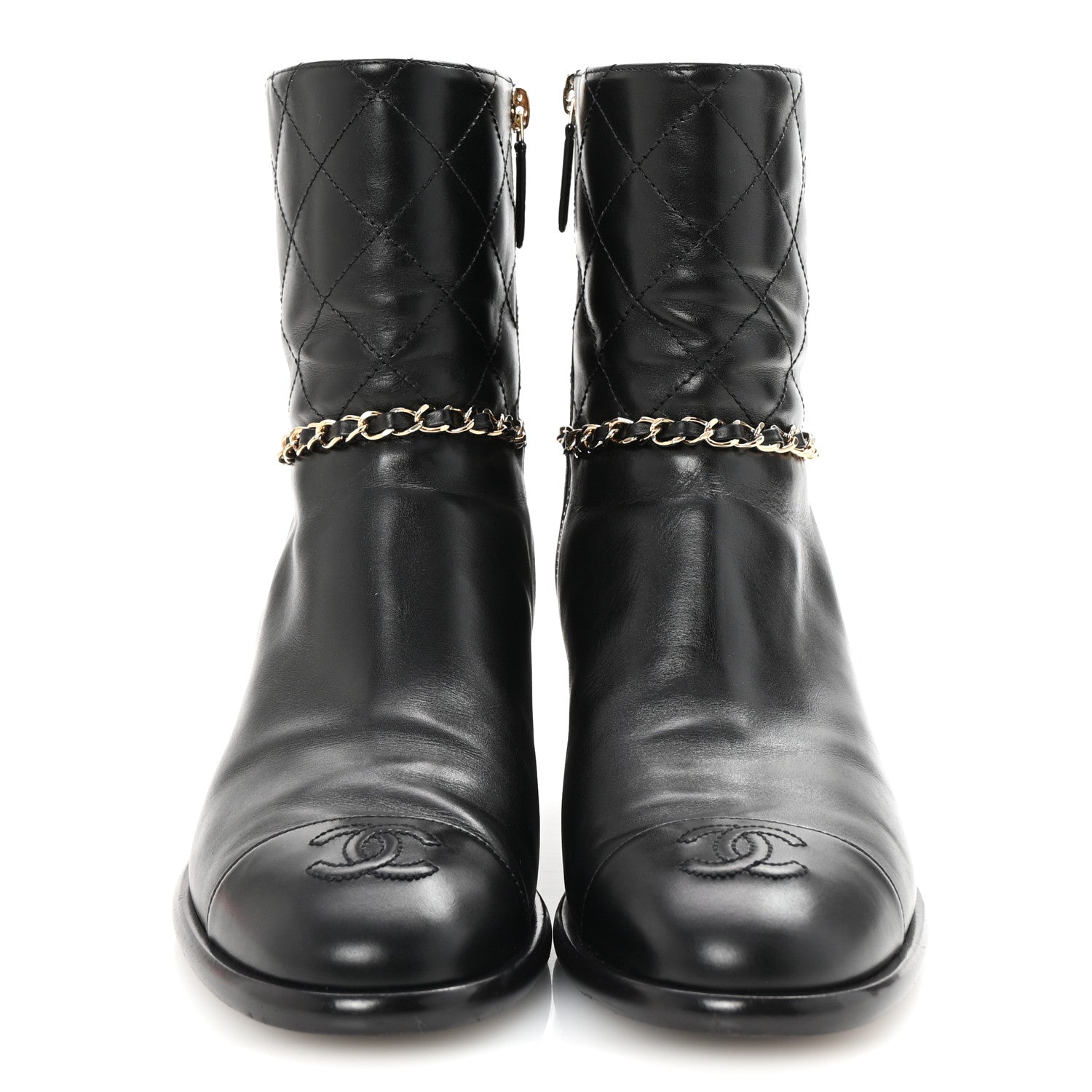 Chanel Calfskin Chain CC Cap Toe Short Boots 37.5 Black 3 of 10