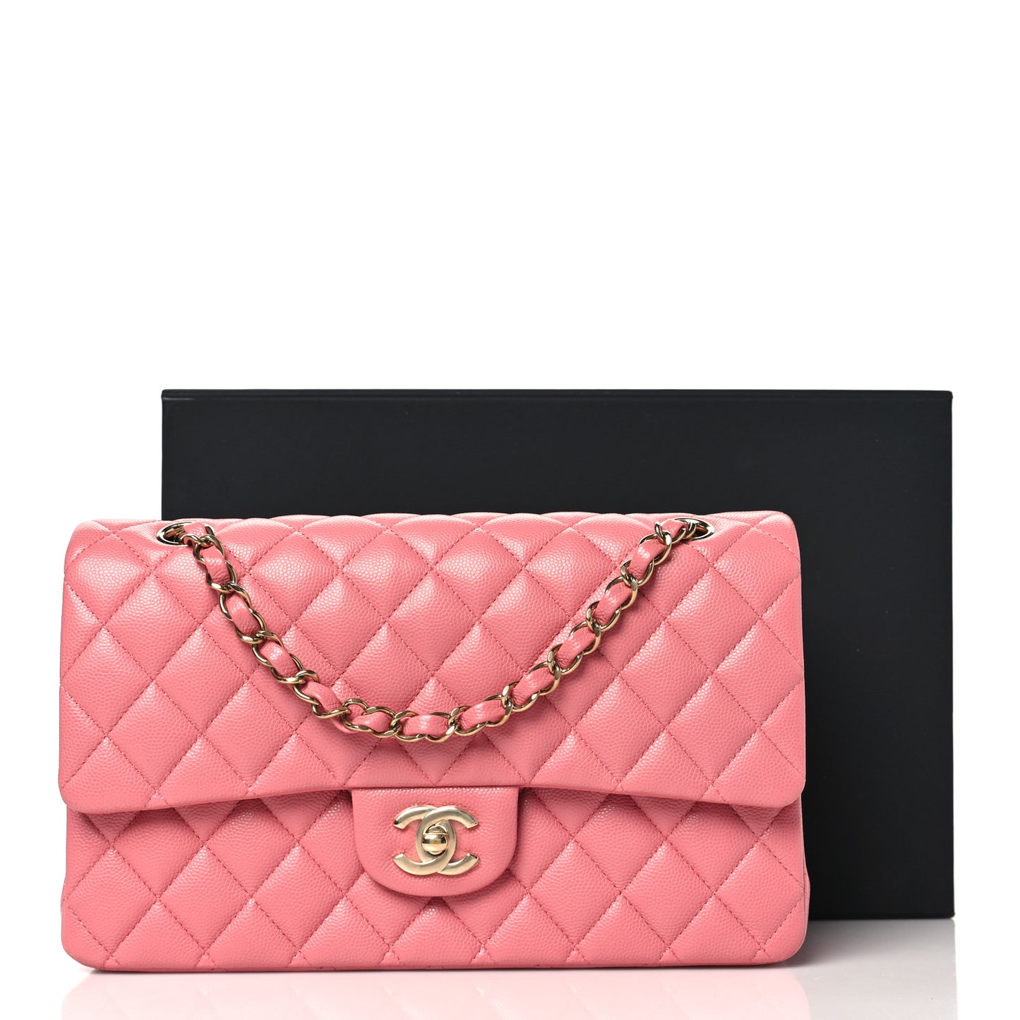 Caviar Quilted Medium Double Flap Pink