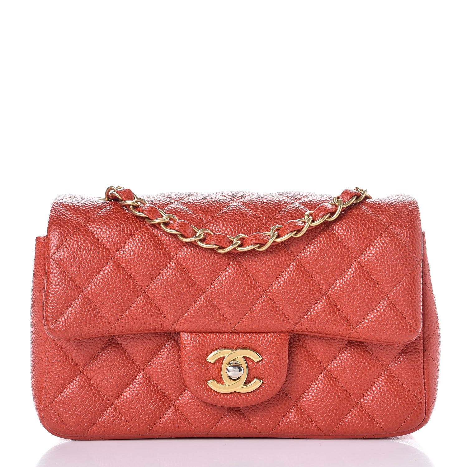 Chanel Pearly Caviar Quilted Mini Rectangular Flap Orange 1 of 10