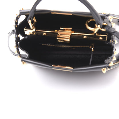 Fendi Vitello Seta Shiny Nappa Scalloped Studded Mini Peekaboo Iconic Satchel Black 4 of 8