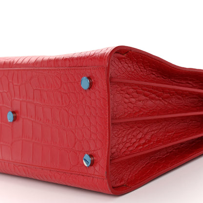 Saint Laurent Calfskin Crocodile Embossed Small Sac De Jour Red 10 of 10