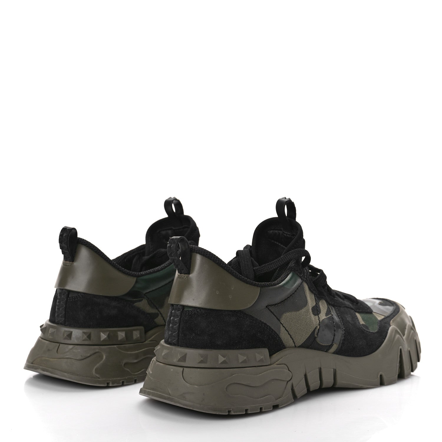Valentino Garavani Nappa Suede Camouflage Mens Rockrunner Plus Sneakers 44 Army Green Black Multicolor 3 of 10