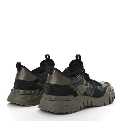 Valentino Garavani Nappa Suede Camouflage Mens Rockrunner Plus Sneakers 44 Army Green Black Multicolor 3 of 10