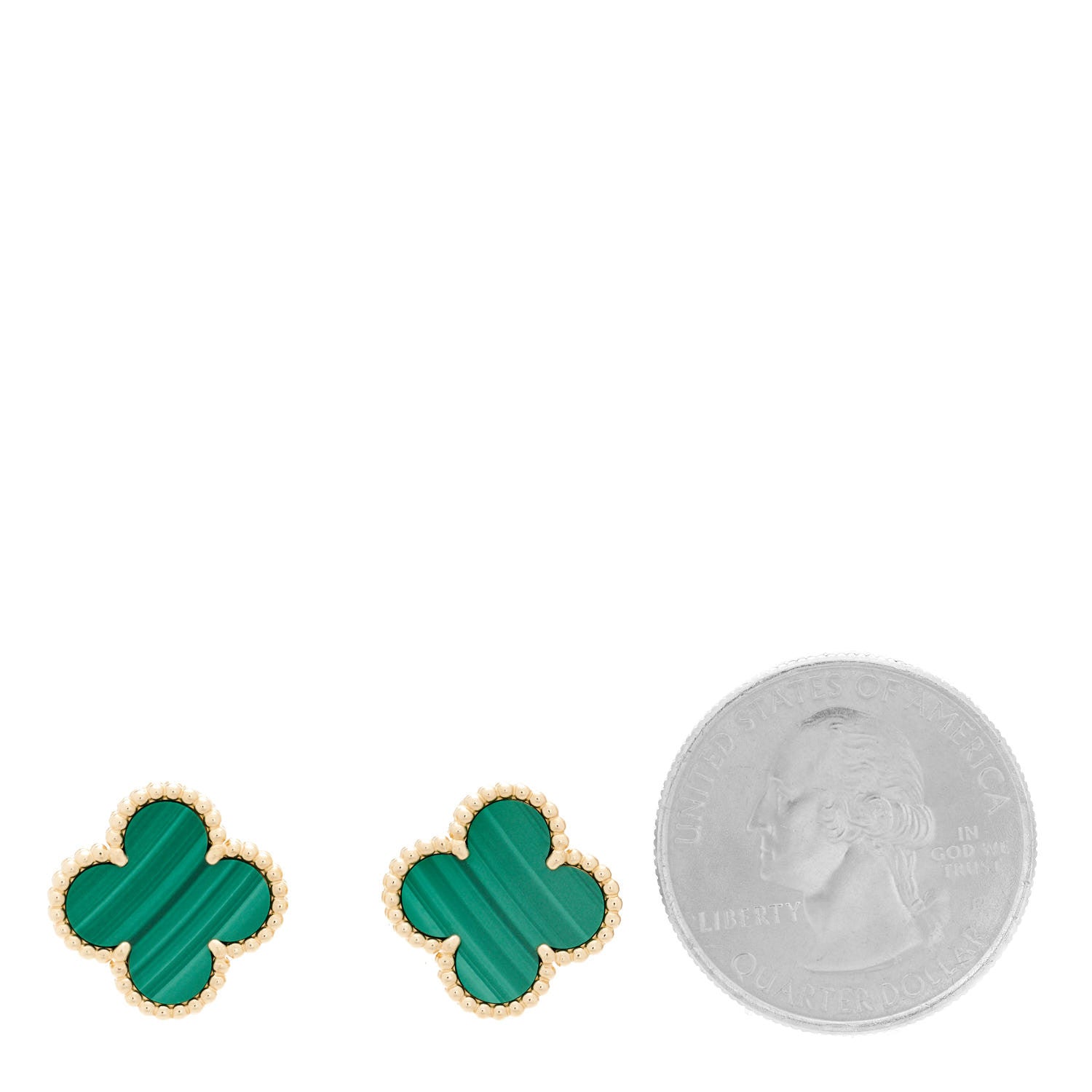 Van Cleef & Arpels 18K Yellow Gold Malachite Vintage Alhambra Earrings 4 of 10