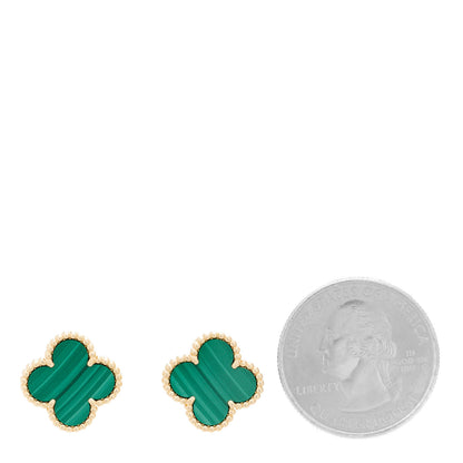 Van Cleef & Arpels 18K Yellow Gold Malachite Vintage Alhambra Earrings 4 of 10