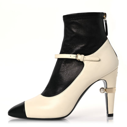 Chanel Lambskin Booties 37 Black White 1 of 12