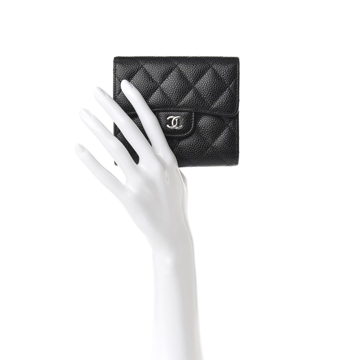 Caviar Quilted Compact Flap Wallet Black