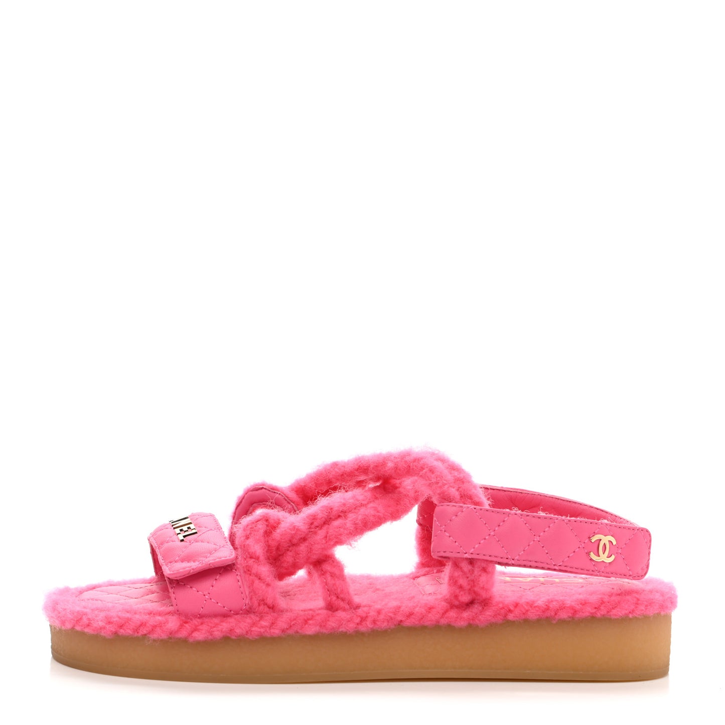 Cord Lambskin Quilted Logo Sandals 38 Pink
